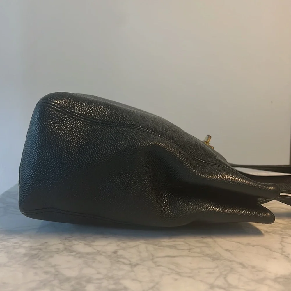 CHANEL Coco Mark Black Caviar Leather Tote Shoulder Bag